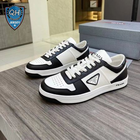 PRADA DOWNTOWN LOW TOP SNEAKERS LEATHER WHITE BLACK - PA003