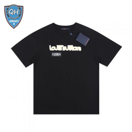 23ss yellow orange warning slogan printing round neck black