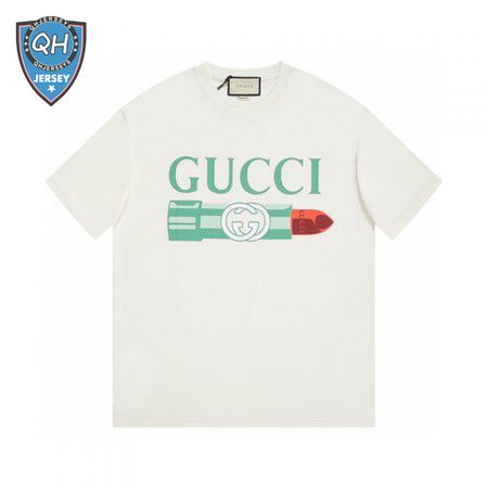 GUCCI LIPSTICK PRINT PRINT COTTON T-SHIRT WHITE