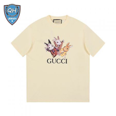 Gucci Rabbits Print Print Cotton T-Shirt White
