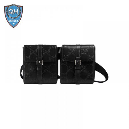 Gg Embossed Belt Bag Black Gg Embossed Leather Cotton Linen Lining GBB021