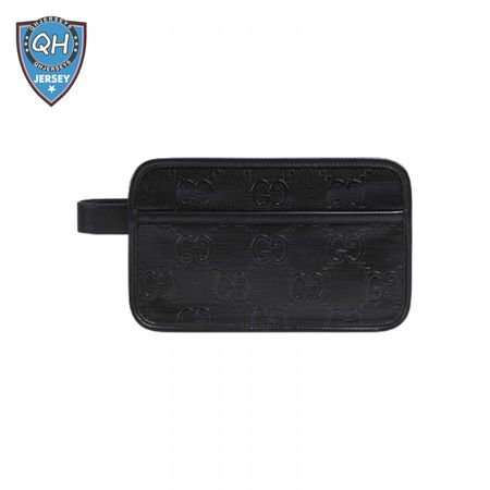 Gg Embossed Cosmetic Case Black Gg Embossed Leather Cotton Linen Lining GBB020