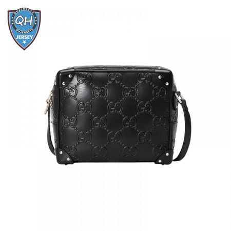 Gg Embossed Shoulder Bag In Black Leather GMB011
