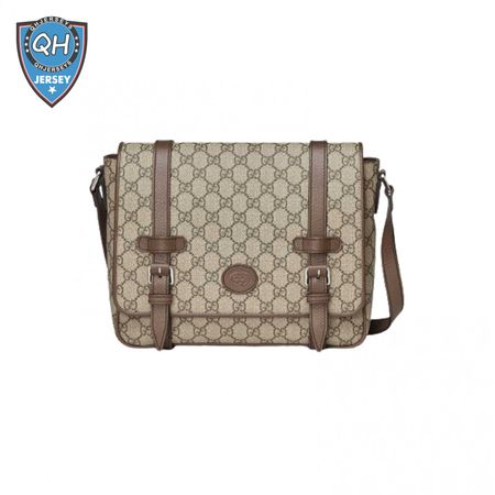 Gucci Messenger Bag Beige/Ebony Gg Supreme Canvas Brown Leather Trim GMB008