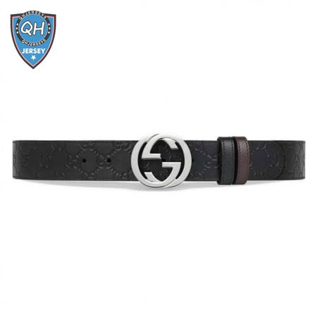 GUCCI SIGNATURE BELT WITH SILVER G BUCKLE - B49