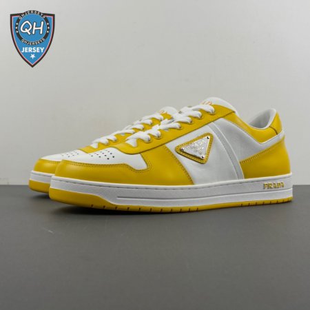 Prada Downtown Low Top Sneakers Leather White Yellow Sun