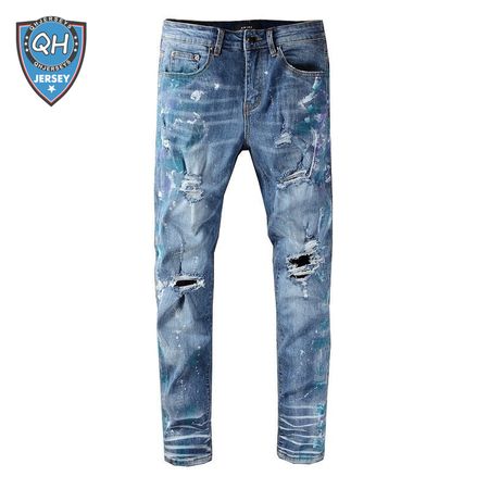 Amiri Blue Splatter Jeans Blue