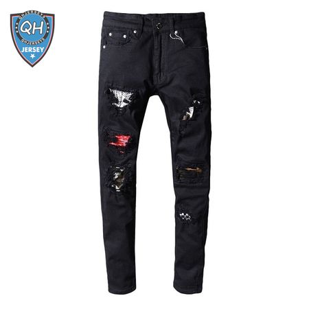 Amiri Bandanna Rip Jeans Black / Red / White