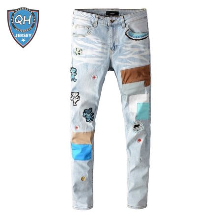 Amiri Bear Patch Rip Jeans Light Blue