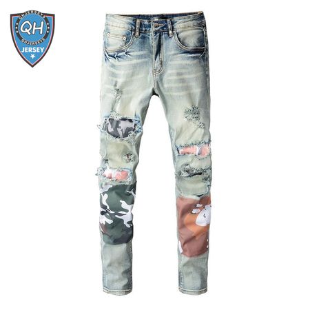 Amiri Camo Patch Jeans Blue / Green / Orange
