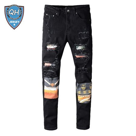 Amiri Chain Design Rip Jeans Black