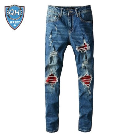 Amiri Design Rip Jeans Dark blue / Red