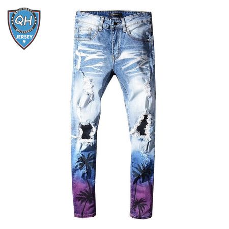 Amiri Palm Tree Jeans Light Blue/ White / Purple