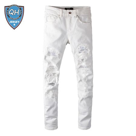 Amiri Rhinestone Jeans White