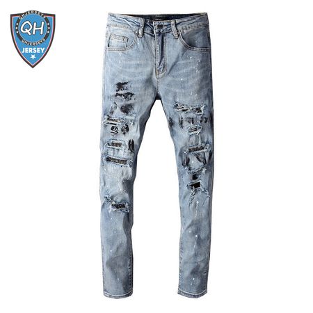 Amiri RhineStone Splatter Jeans Light Blue