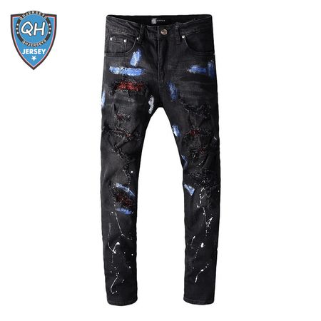 Amiri Rhinestone Splatter Jeans Black/Blue/Red