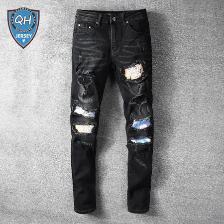 Amiri Rip Jeans Black / Blue / Orange