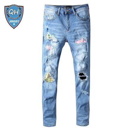 Amiri Rip Jeans Blue / Pink / Yellow