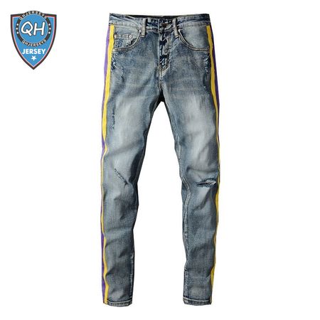 Amiri Rip Jeans Blue / Yellow / Purple