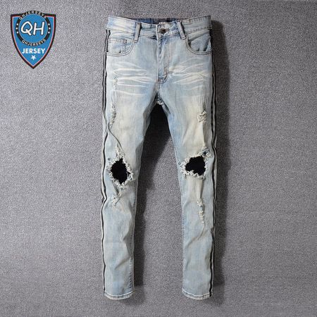 Amiri Striped Rip Jeans Light Blue / Black