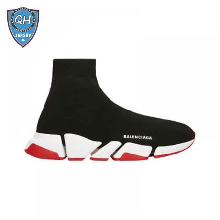 BALENCIAGA SPEED 2.0 SNEAKER IN BLACK, WHITE AND RED RECYCLED KNIT - BB144