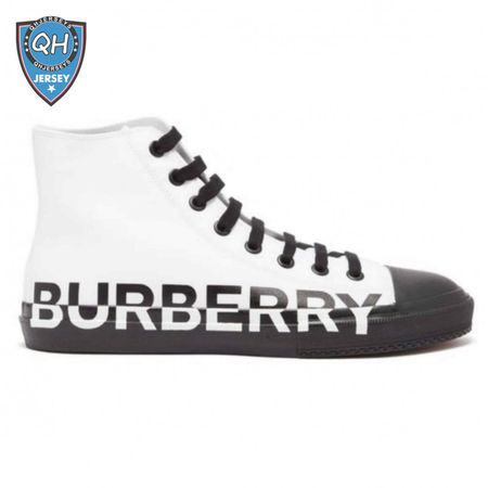 BURBERRY LOGO PRINT GABARDINE HIGH-TOP SNEAKERS - BBR32