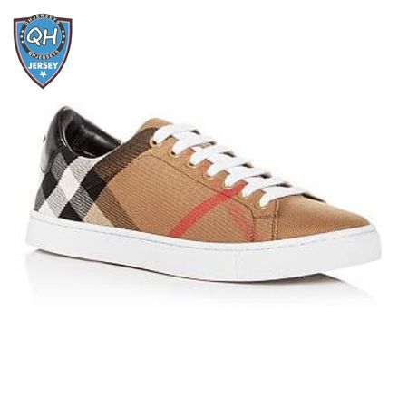 BURBERRY ALBERT HOUSE CHECK & LEATHER LOW-TOP SNEAKER - BBR3