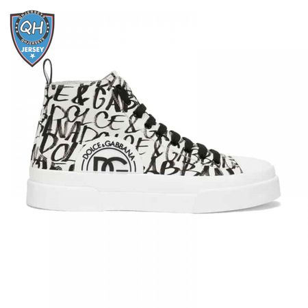 DOLCE AND GABBANA CANVAS PORTOFINO LIGHT MID-TOP SNEAKERS WITH DG LOGO PRINT - DG109