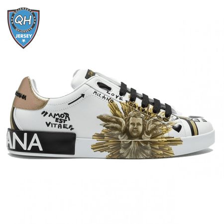 DOLCE & GABBANA PRINTED CALFSKIN PORTOFINO SNEAKERS - DG7