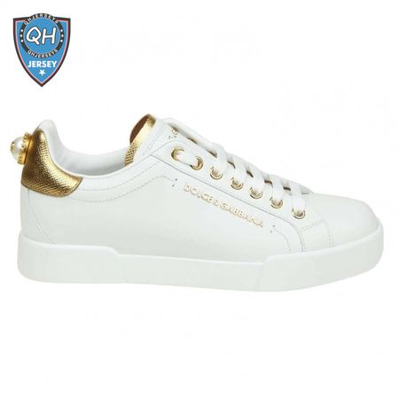 DOLCE & GABBANA SNEAKERS PORTFINO IN BLACK LEATHER WITH PERLA LOGATA - DG20