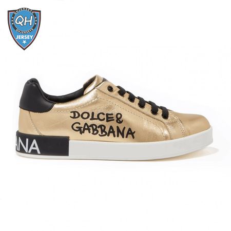 DOLCE AND GABBANA LOGO PRINT POSITANO LEATHER SNEAKERS - DG95