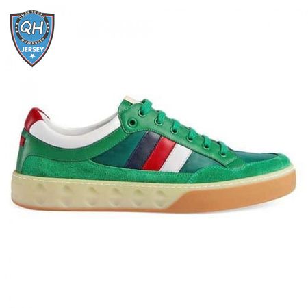 GUCCI MEN'S GREEN LEATHER AND NYLON SNEAKERS - GC61