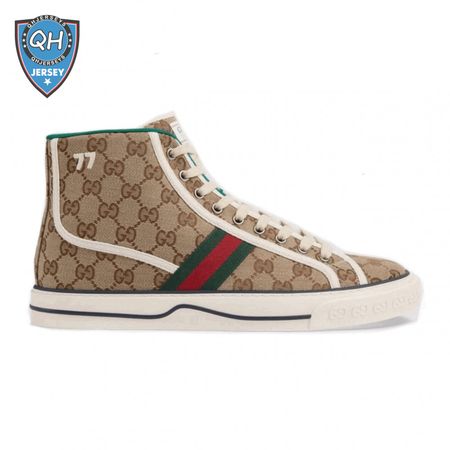 GUCCI TENNIS 1977 HIGH-TOP SNEAKERS IN BEIGE AND EBONY GG CANVAS - GC100